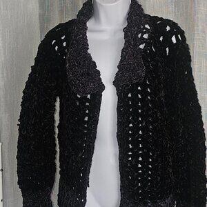 Women's Open Front Chunky Soft Hand Made Crochet Collared Cardigan Size S/M NEW